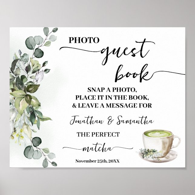 Photo Guest Book Wedding Bridal Greenery Matcha (Front)