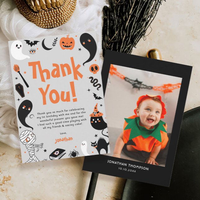 Photo Halloween Birthday Boy Thank You Card (Creator Uploaded)