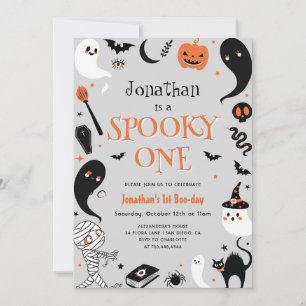 Photo Halloween Spooky One Boy 1st Birthday Invitation