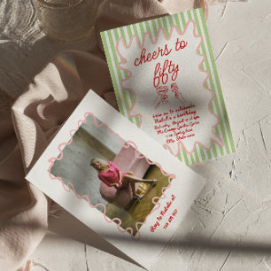 Photo Hand Drawn Colourful Stripes 50th Birthday Invitation