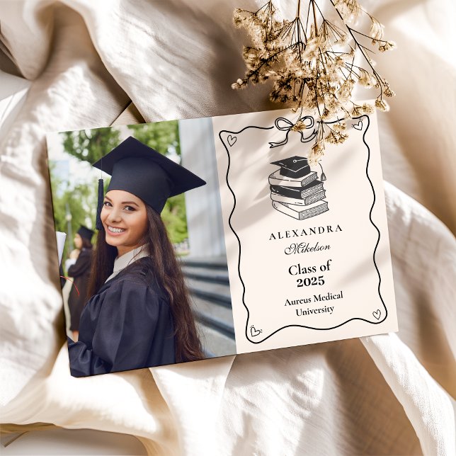 Photo Hand Drawn Illustrated Black & White Grad Announcement (Creator Uploaded)