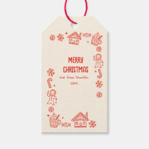 Photo Hand Drawn Red Doodle Whimsical Christmas Gift Tags