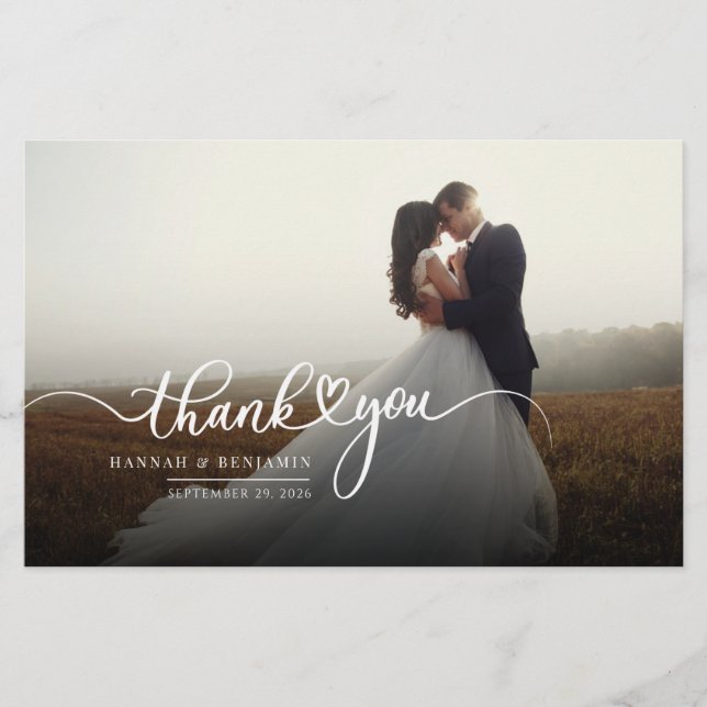 Photo Hand-Lettered Script Wedding Thank You card (Front)