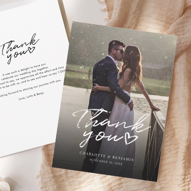 Photo Hand-Lettered Wedding Thank You (Wedding Thank You Photo on Bridge Card)