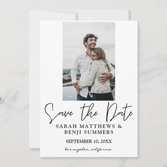 Photo & Hand Typography Save the Date 2 White Vert Invitation (Front)