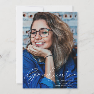 Photo & Handwriting Typography Graduation w/Black Invitation
