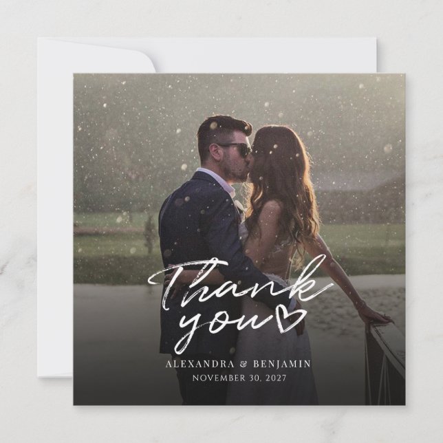 Photo Handwritten Script Wedding Thank You Card (Front)