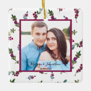 Photo Handwritten Script Winter Berries Ceramic Ornament