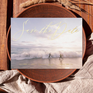 Photo Handwritten Style Save the Date Gold