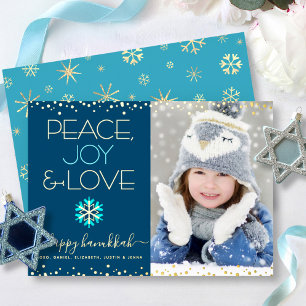 Photo Hanukkah Peace Joy Love Snowflake Real Gold