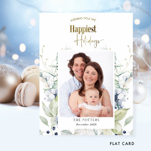 Photo, Happiest Holidays Elegant Winter Greenery Holiday Card