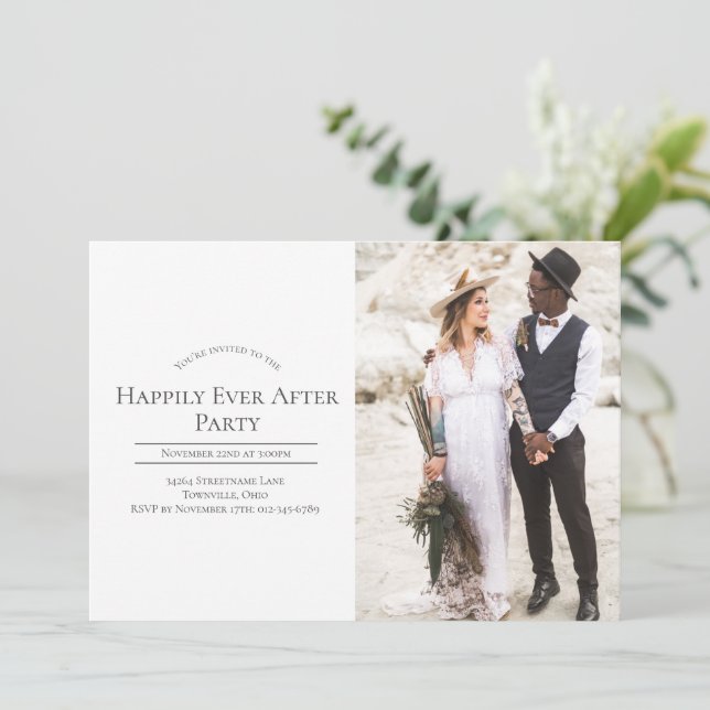 Photo Happily Ever After Wedding Reception Party Invitation (Standing Front)