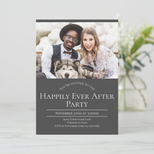 Photo Happily Ever After Wedding Reception Party Invitation (Standing Front)