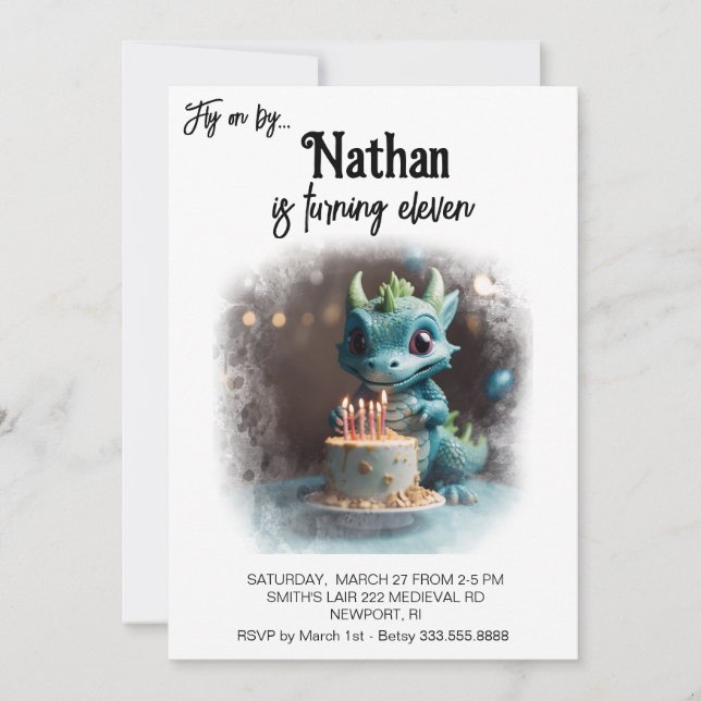 *~* PHOTO happy AP88  Baby Dragon Birthday Party Invitation (Front)