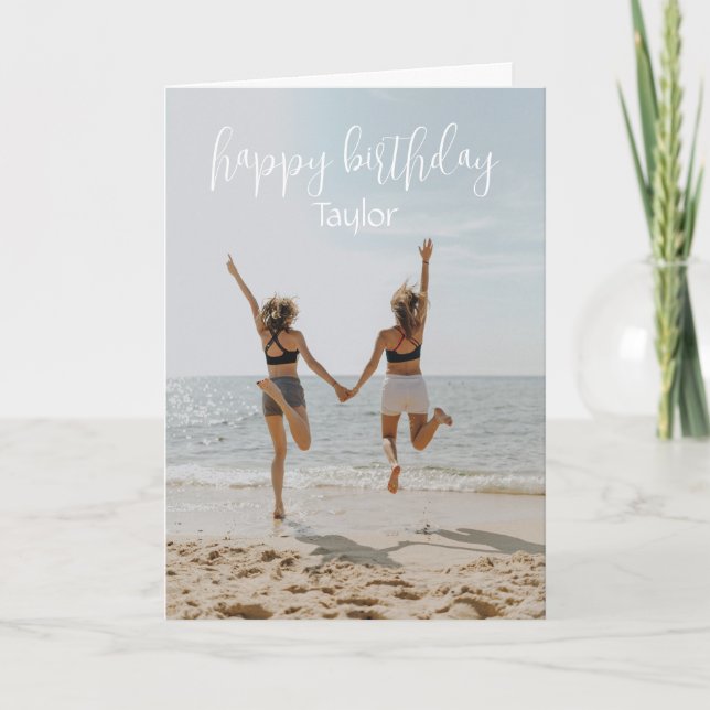 Photo Happy Birthday Name Joy Happiness Love Card (Front)