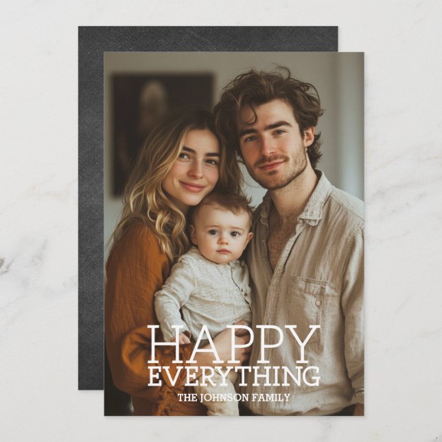 Photo - Happy Everything Greeting - chalkboard Holiday Card (Front/Back)
