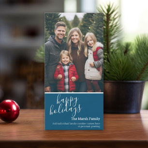 Photo - Happy Holidays with 1 large photo Blue Holiday Card
