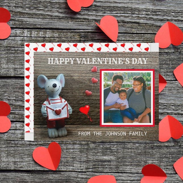 Photo Happy Valentine's Day Red Heart Rustic Wood Holiday Card (Creator Uploaded)