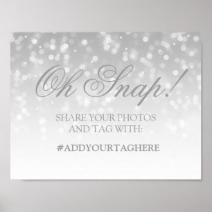 Photo Hashtag Wedding Sign Silver Bokeh Lights