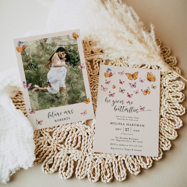Photo He Gives Me Butterflies Bridal Shower Invitation (Creator Uploaded)