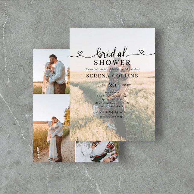 Photo Heart Calligraphy Bridal Shower Postcard (Creator Uploaded)