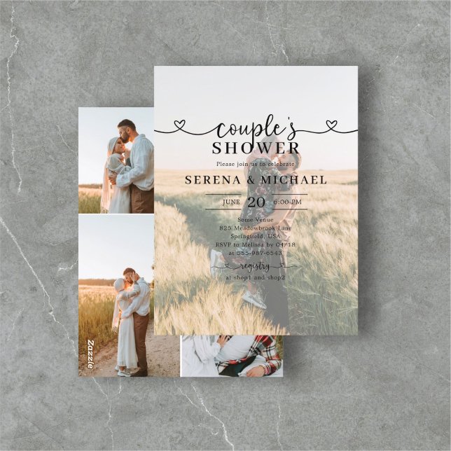 Photo Heart Calligraphy Couples Shower Postcard (Creator Uploaded)