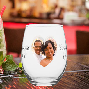 Photo heart couple love quote stemless wine glass