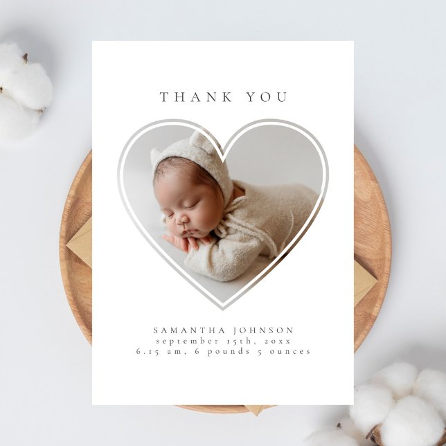 Photo Heart Elegant Minimalist Baby Shower Thank You Card (Creator Uploaded)