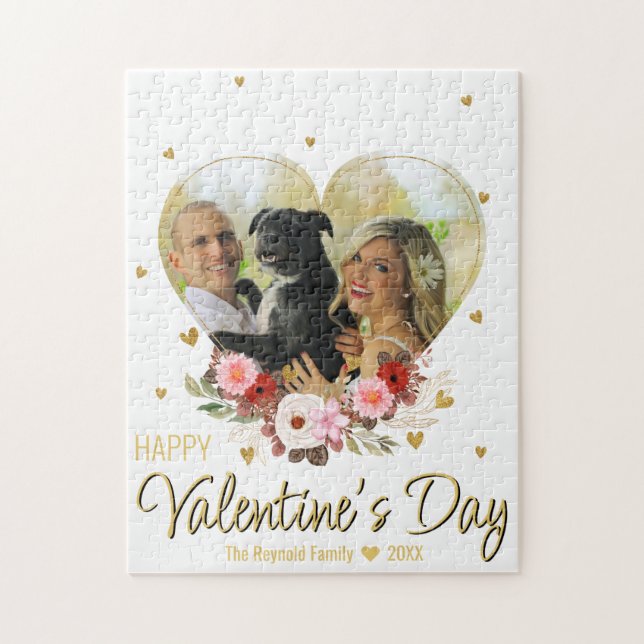 Photo Heart Gold Glitter Hearts Valentine's Day Jigsaw Puzzle (Vertical)
