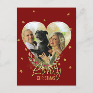 Photo Heart Gold Glitter Star Lovely Red Christmas Holiday Postcard