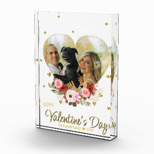 Photo Heart Gold Valentine's Day Glitter Hearts Block