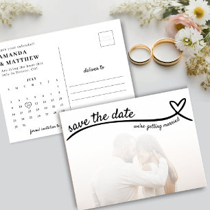 Photo Heart Line Cute Wedding Save the Date Postcard