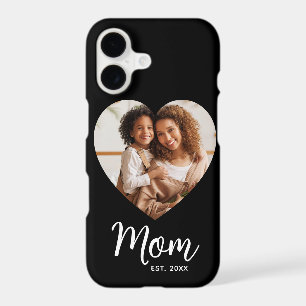 Photo Heart Mom Established Date Script Black Gift