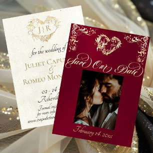 Photo & Heart Monogram - Burgundy Save The Date