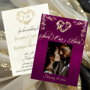 Photo & Heart Monogram - Plum Save The Date