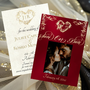 Photo & Heart Monogram - Red Save The Date