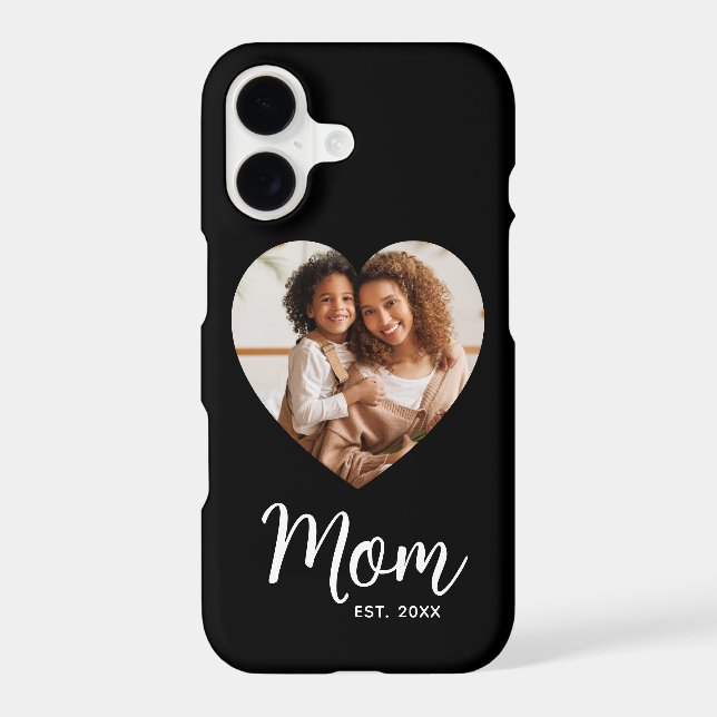Photo Heart Mum Established Date Script Black Gift (Back)