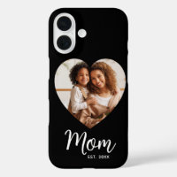 Photo Heart Mum Established Date Script Black Gift