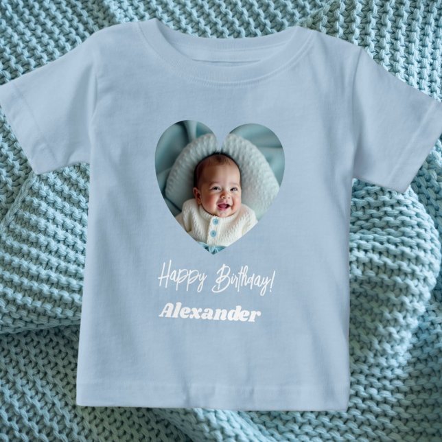 Photo heart name birthday blue boy baby T-Shirt (Creator Uploaded)