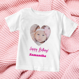 Photo heart name birthday girl pink baby T-Shirt
