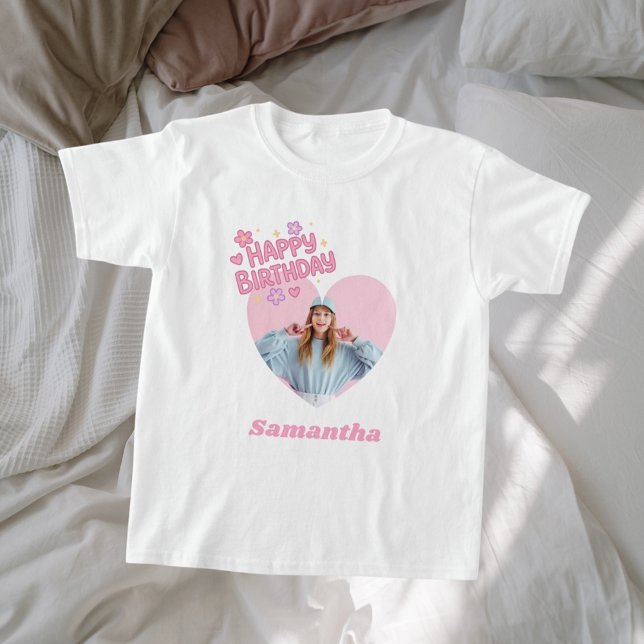 Photo heart name birthday girl pink T-Shirt (Creator Uploaded)