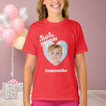 Photo heart name birthday girl red T-Shirt<br><div class="desc">Personalize and add a name and a photo inside the heart shaped frame.  Happy Birthday with flowers.</div>