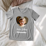 Photo heart name birthday girl Tri-Blend shirt<br><div class="desc">For a grey,  dark coloured t-shirt. Personalise and add a name and a photo inside the heart shaped frame. White text.</div>