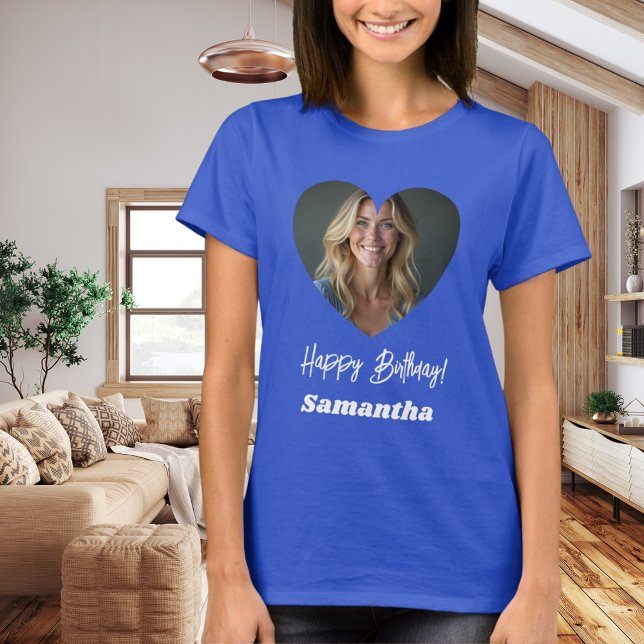Photo heart name birthday woman blue T-Shirt (Creator Uploaded)