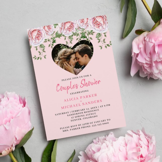 Photo heart pink Valentine couples shower Invitation (Creator Uploaded)