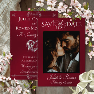 Photo & Heart Save the Date on Burgundy