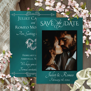 Photo & Heart Save the Date on Teal