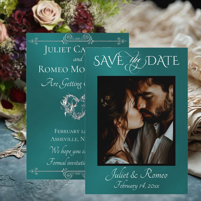 Photo & Heart Save the Date on Teal (Creator Uploaded)