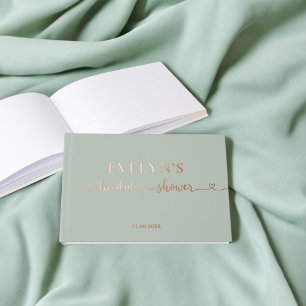 Photo Heart Script Bridal Shower Sage Green Guest Book