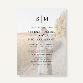 Photo Heart Script QR Code Wedding Invitation